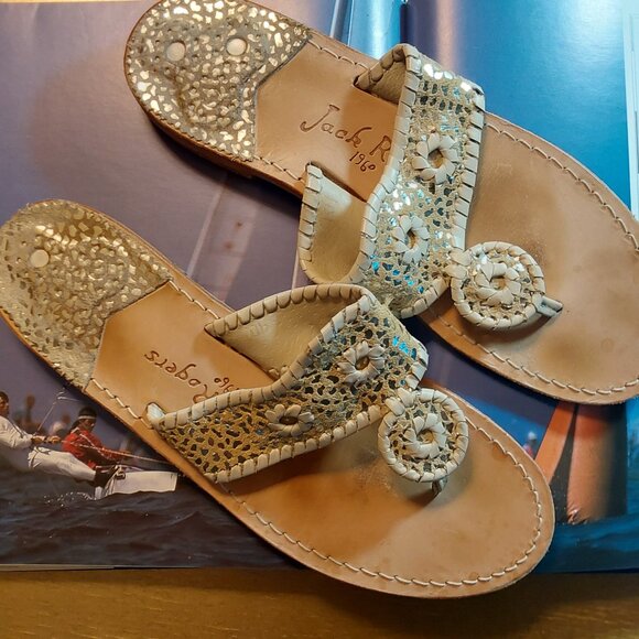 Jack Rogers classic sandal.  Gold leather. - Picture 2 of 5